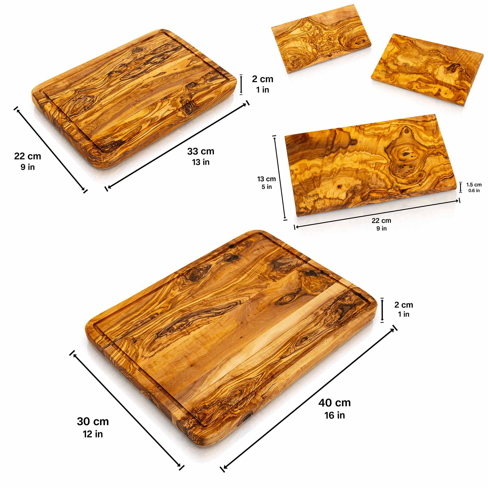 Olivenholz Schneidebretter – 5er Set