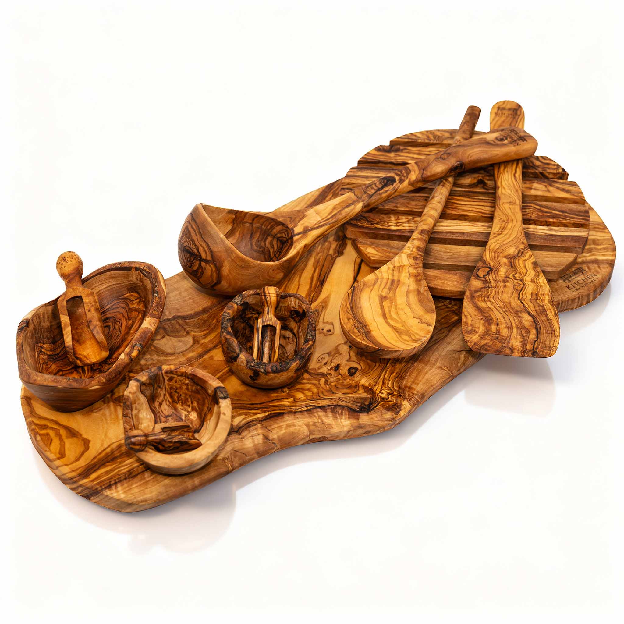 11-piece Olive Wood Kitchen Utensil Set with Cutting Board